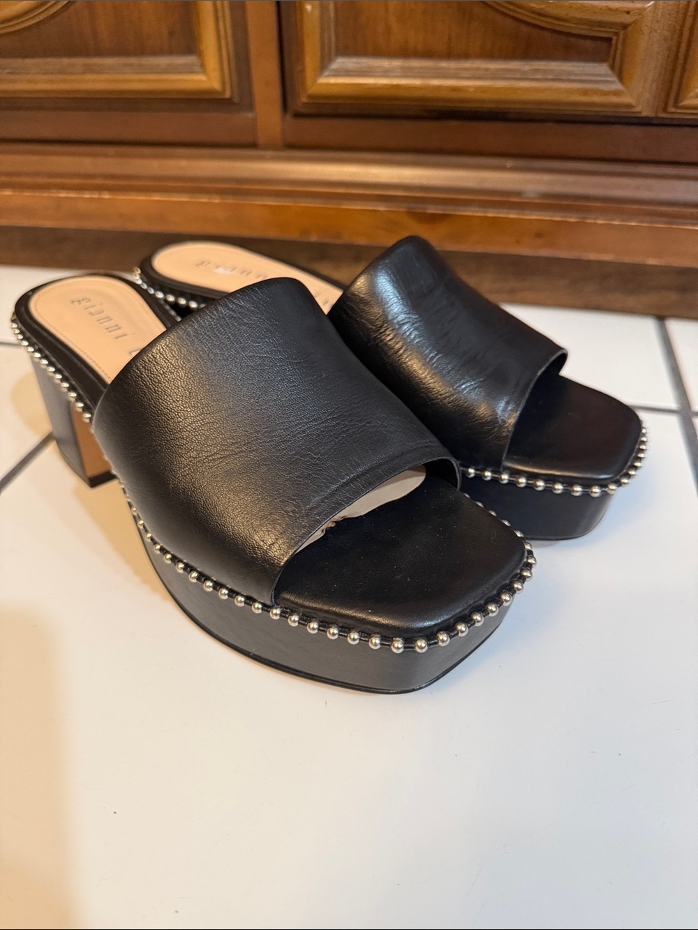 Gianni Bini Black Studded Platform Mule Sandals Size  6.5